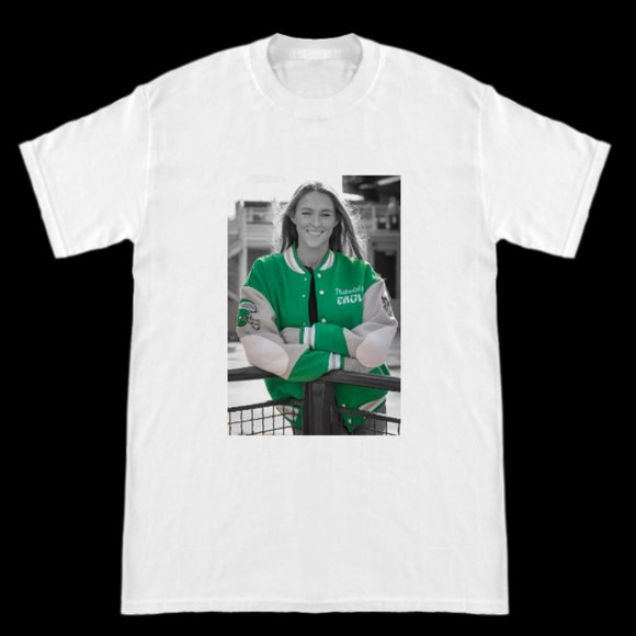 Kylie Kelce Wearing Princess Diana Philadelphia Eagles Jacket Shirt - Picture 1 of 2